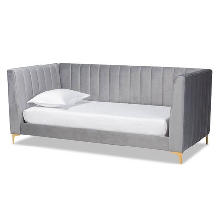 BAXTON STUDIO Oksana Modern Contemporary Glam and Luxe Light Grey Velvet Fabric and Gold Finished Twin Size Daybed 174-10981-Zoro